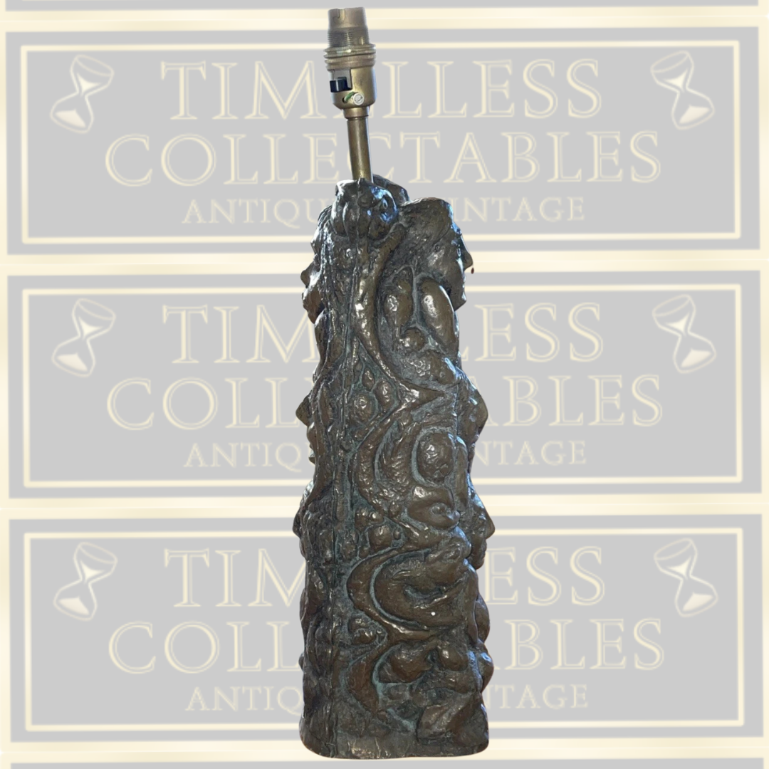 Vintage 1970s Brutalist Bronze Tribal Sculptured Lamp