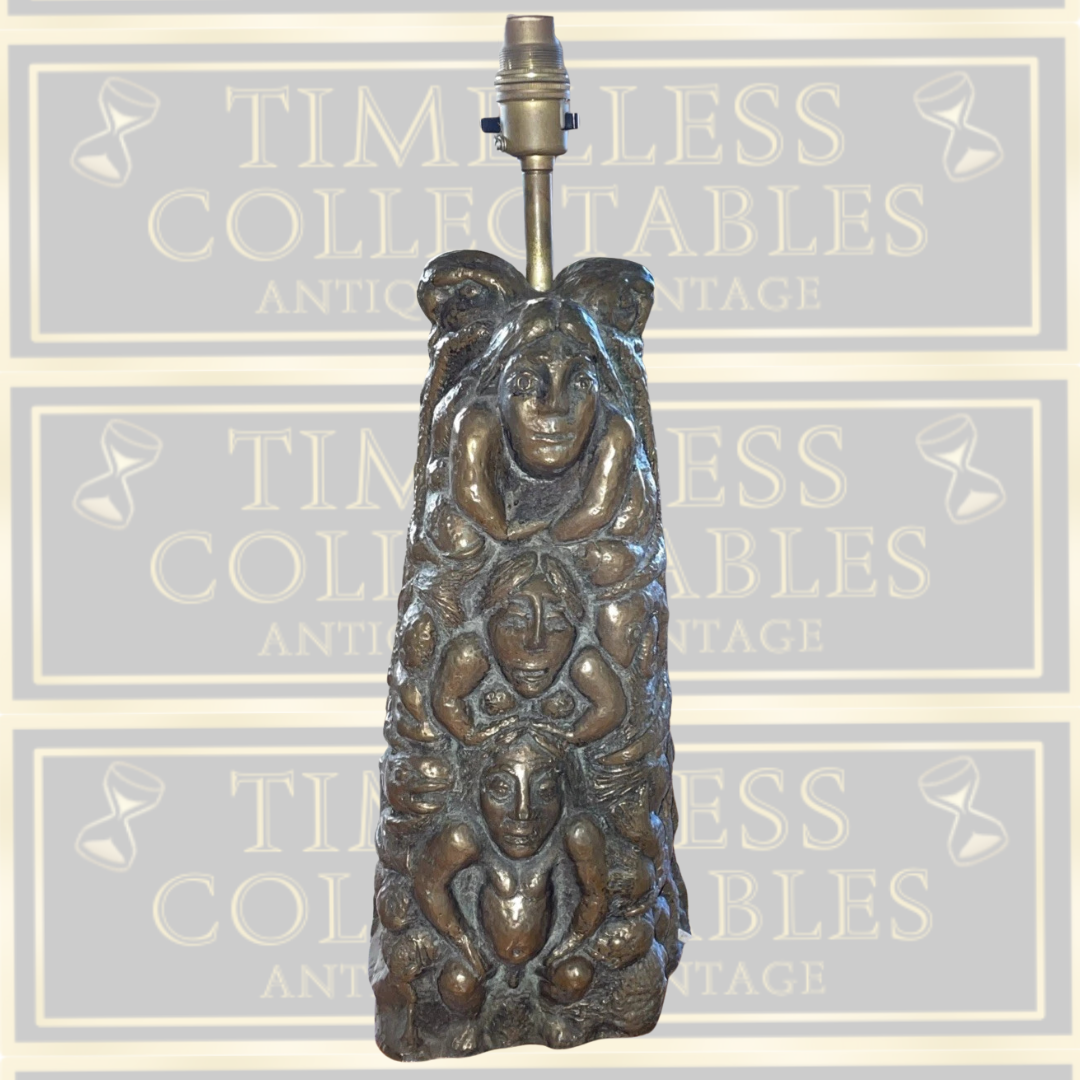 Vintage 1970s Brutalist Bronze Tribal Sculptured Lamp