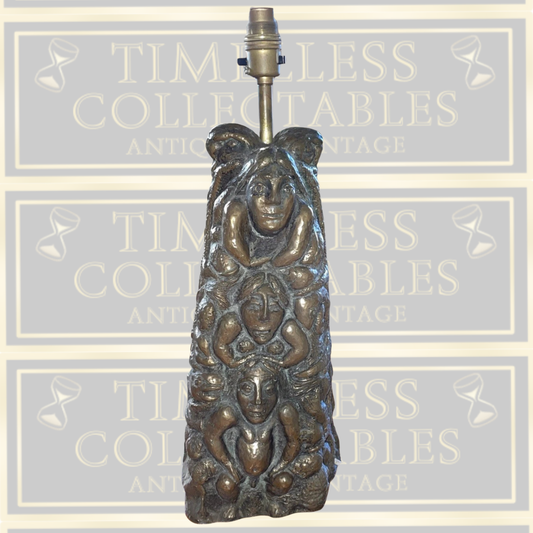 Vintage 1970s Brutalist Bronze Tribal Sculptured Lamp