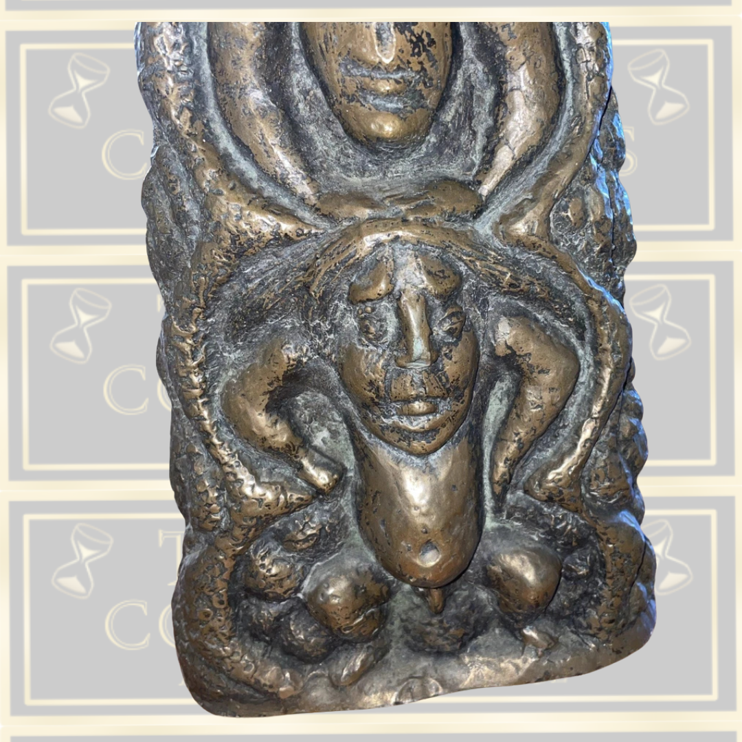 Vintage 1970s Brutalist Bronze Tribal Sculptured Lamp