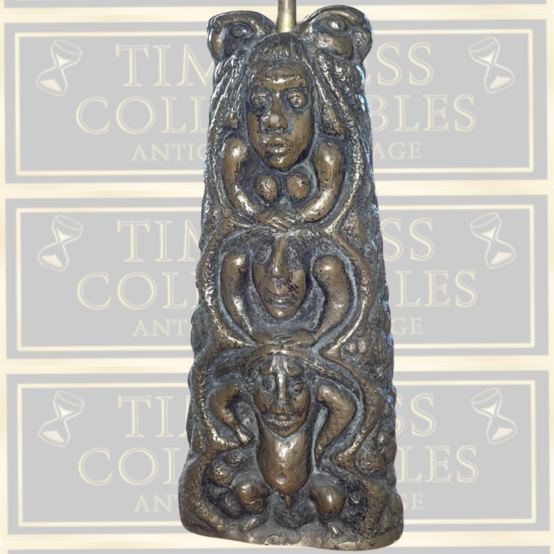 Vintage 1970s Brutalist Bronze Tribal Sculptured Lamp
