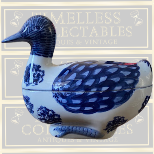 Vintage Large Nora Fenton Blue & White Ceramic Duck