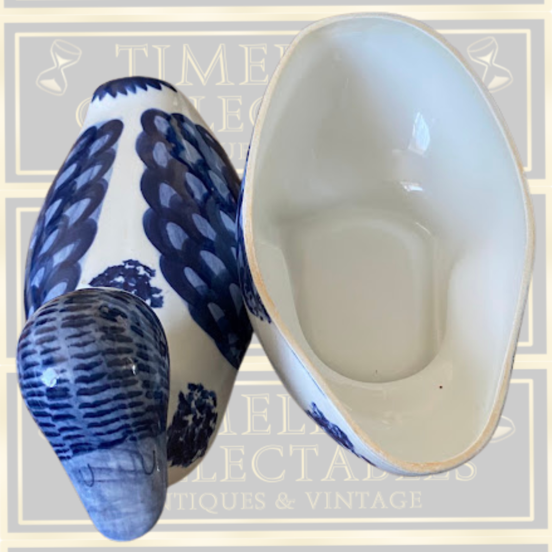 Vintage Large Nora Fenton Blue & White Ceramic Duck