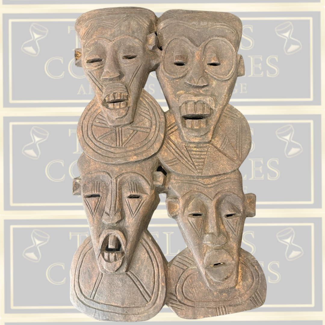 Vintage Large Hand Carved Wooden Tribal Wall Hanging Folk Art Figures
