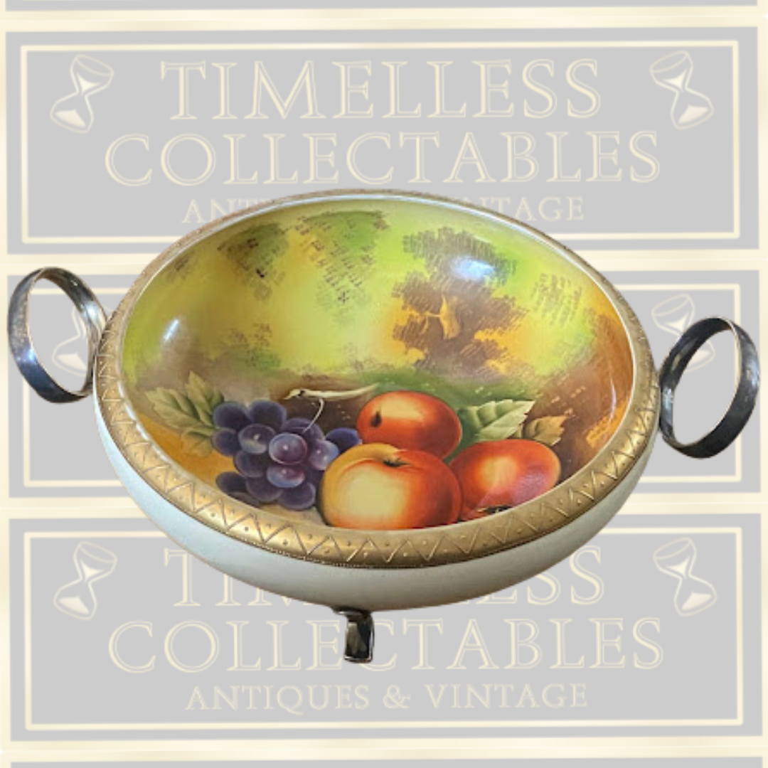Vintage Meito China Hand Painted Fruit bowl Silver Plated Stand