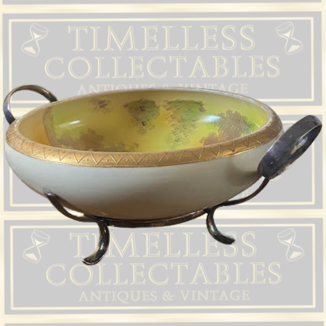 Vintage Meito China Hand Painted Fruit bowl Silver Plated Stand