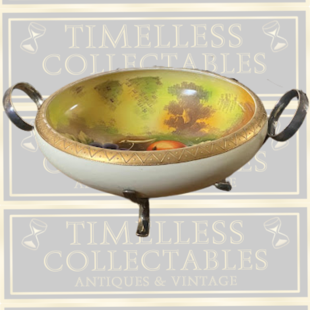 Vintage Meito China Hand Painted Fruit bowl Silver Plated Stand