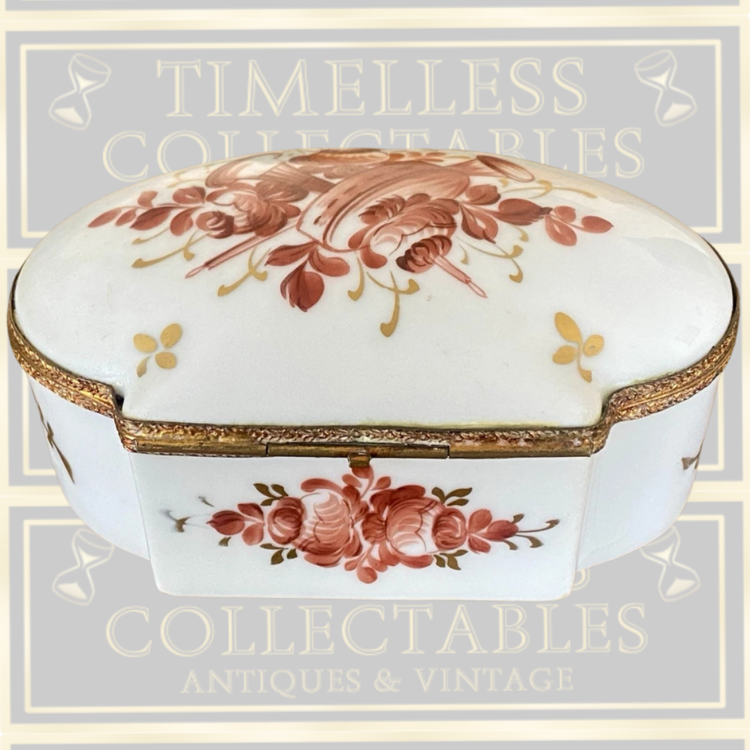 Antique French Samson Sevres Style Floral Hand Painted Trinket Dresser Jewelry Box