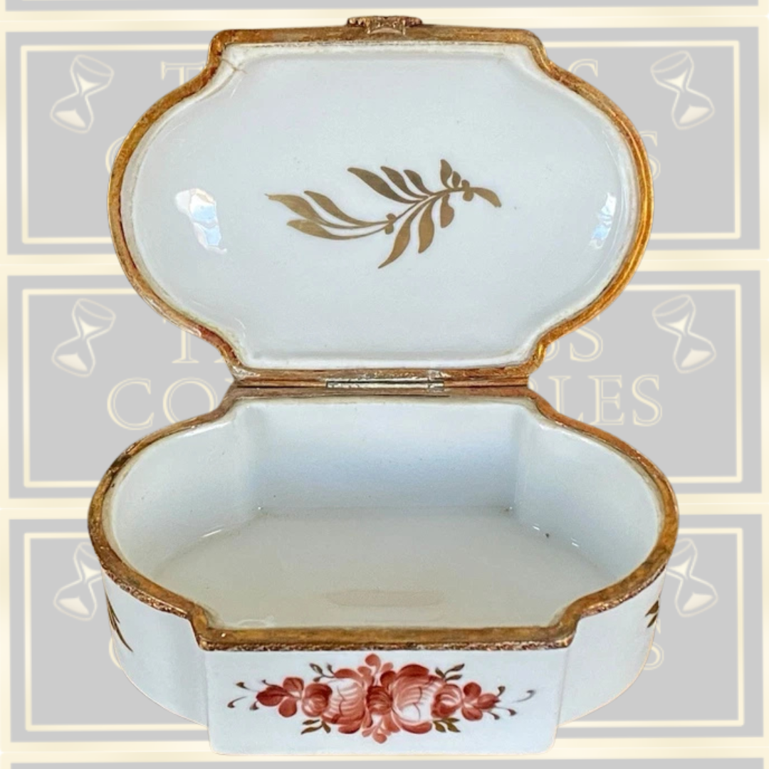 Antique French Samson Sevres Style Floral Hand Painted Trinket Dresser Jewelry Box