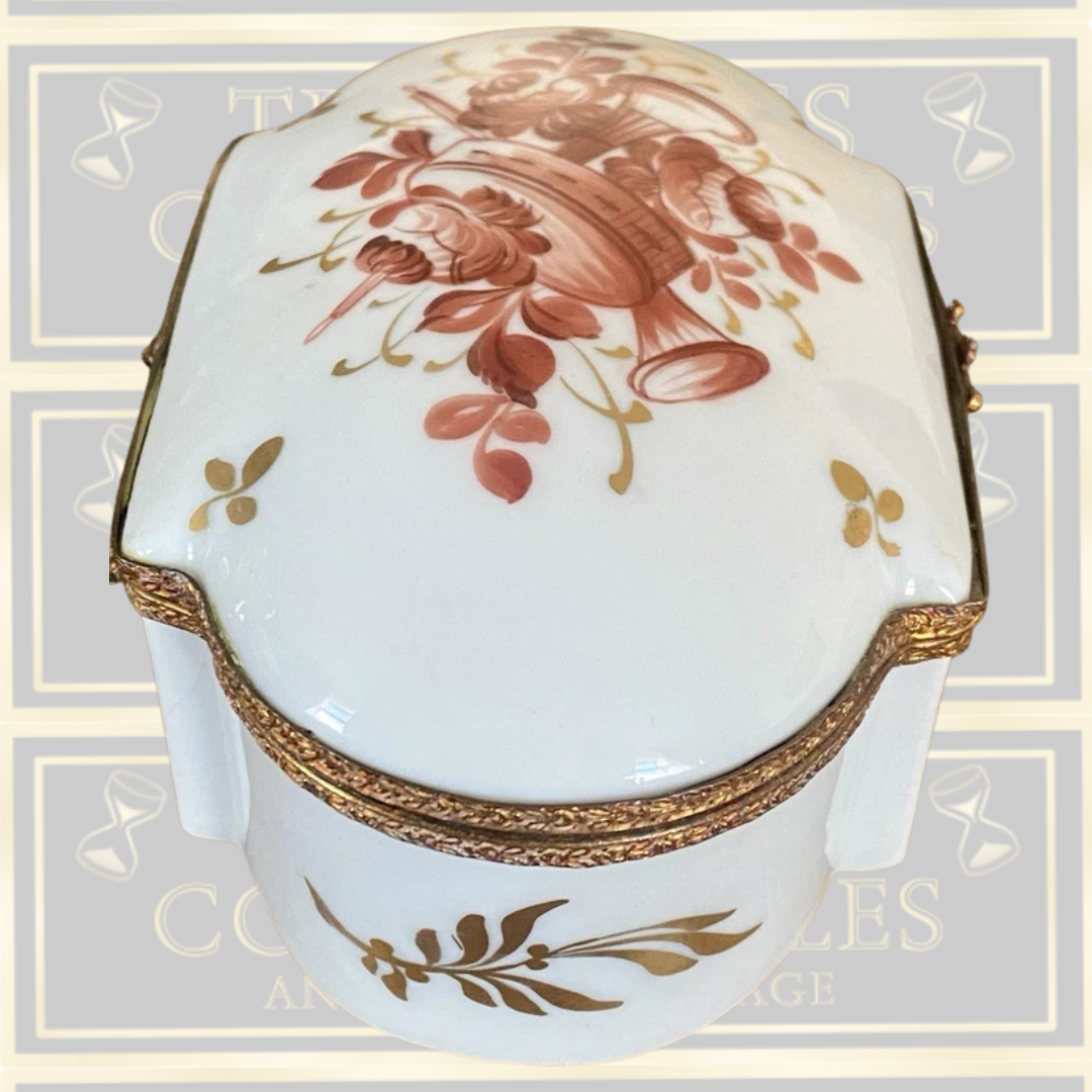 Antique French Samson Sevres Style Floral Hand Painted Trinket Dresser Jewelry Box