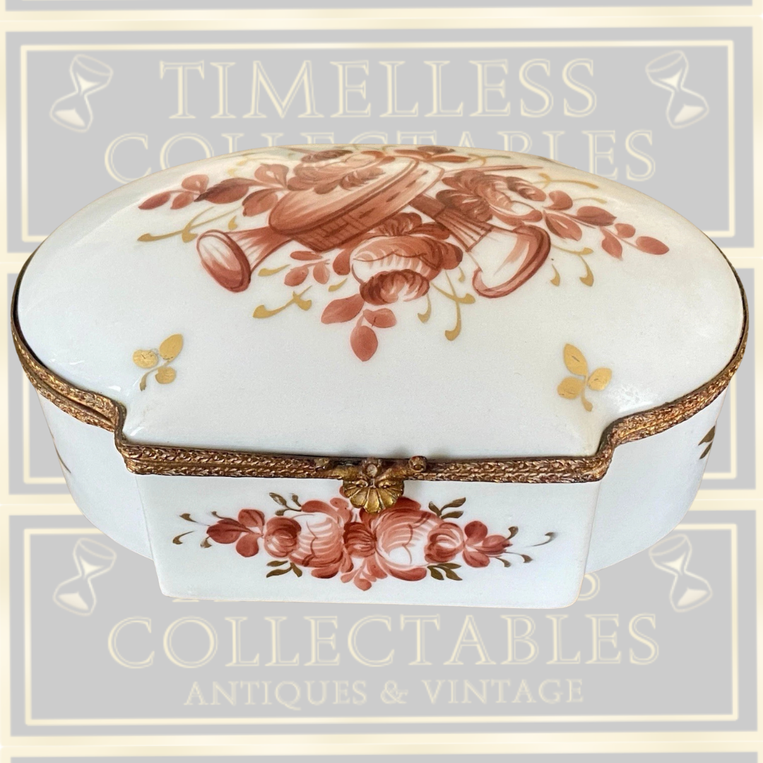 Antique French Samson Sevres Style Floral Hand Painted Trinket Dresser Jewelry Box