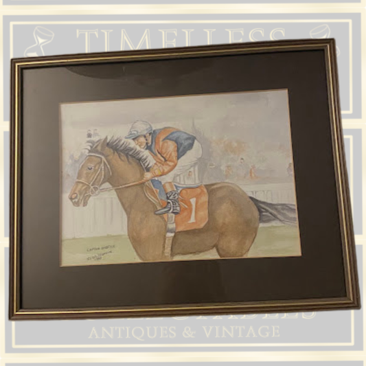 Vintage Equestrian Watercolor Capturing Captain Horatius