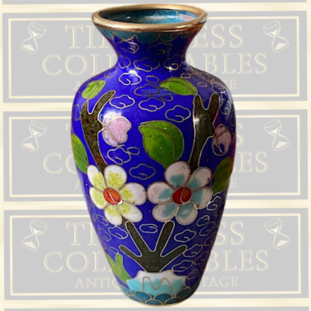 Vintage Cloisonné Blue Floral Bud Enamel Vase