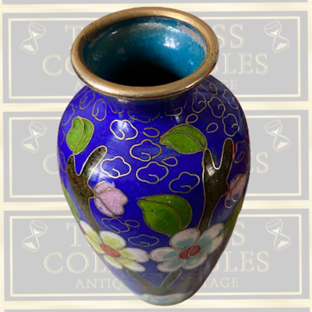 Vintage Cloisonné Blue Floral Bud Enamel Vase