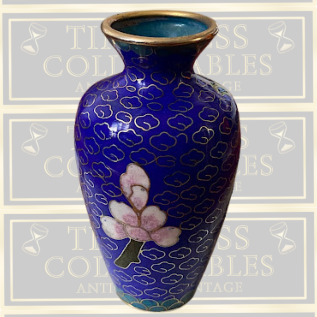 Vintage Cloisonné Blue Floral Bud Enamel Vase