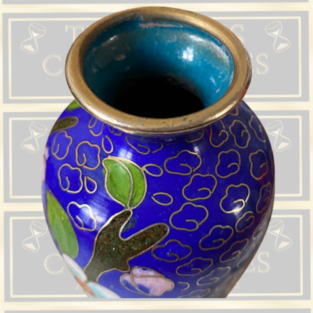 Vintage Cloisonné Blue Floral Bud Enamel Vase