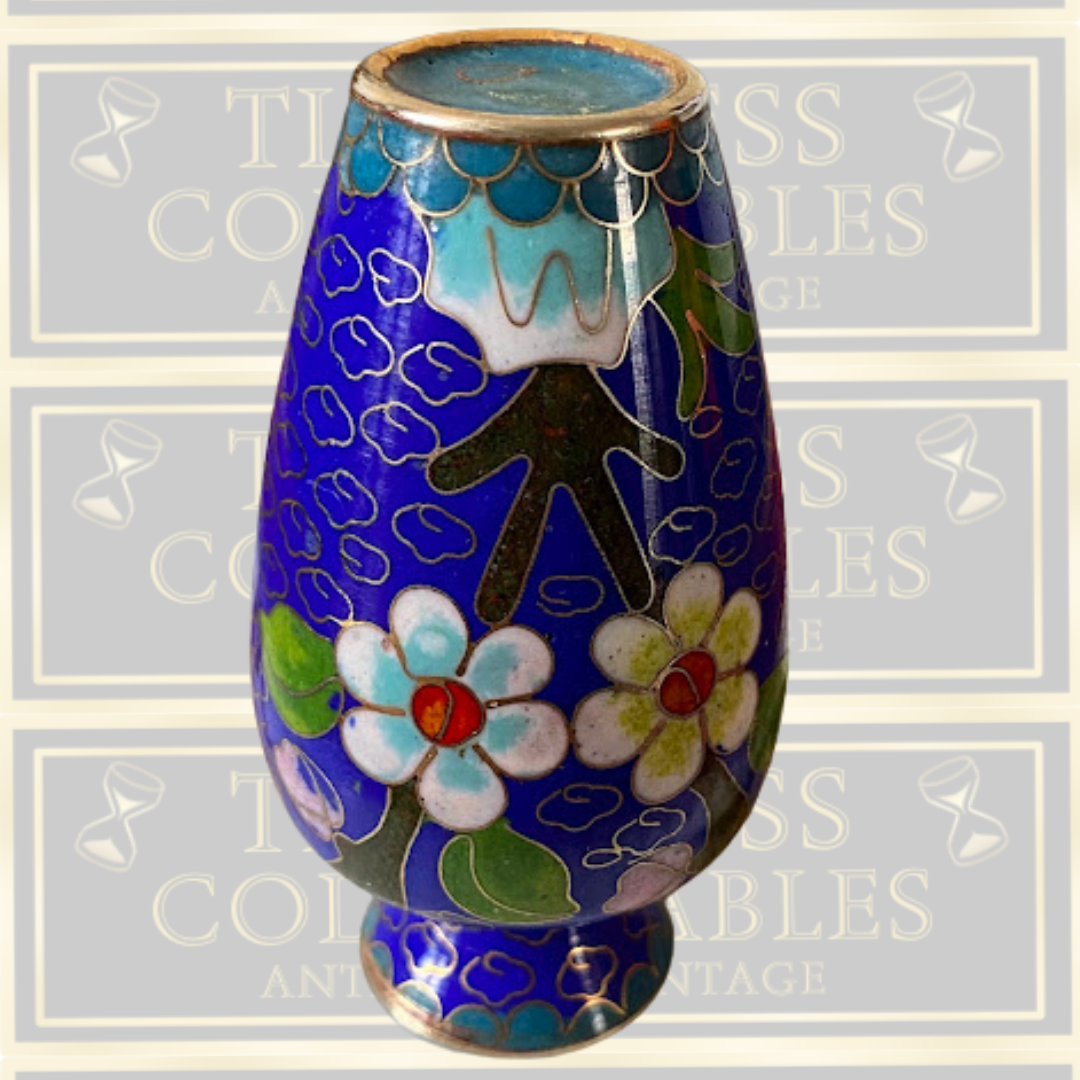 Vintage Cloisonné Blue Floral Bud Enamel Vase