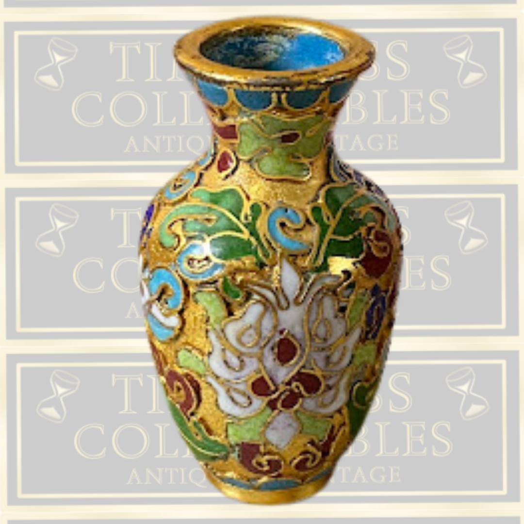 Vintage Cloisonne Enamel Gilded Floral Miniature Vase