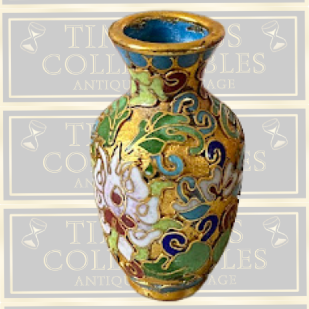Vintage Cloisonne Enamel Gilded Floral Miniature Vase