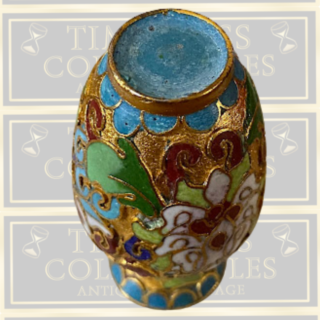 Vintage Cloisonne Enamel Gilded Floral Miniature Vase