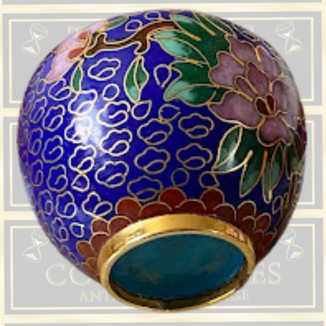 Vintage Cloisonne Enamel and Bronze Floral Navy Blue Urn