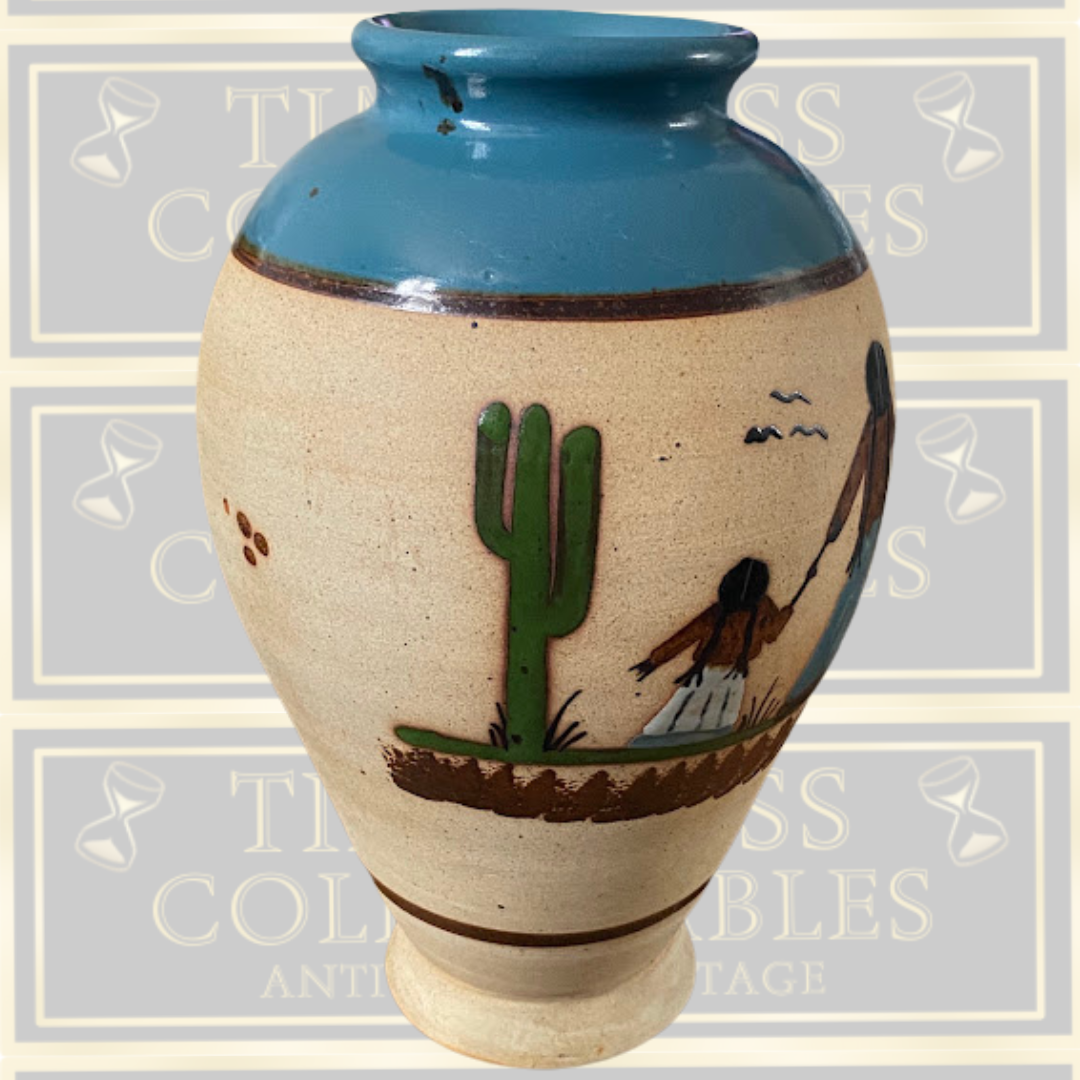Vintage Large Mexican Pottery Vase Hand-Painted Mother & Children