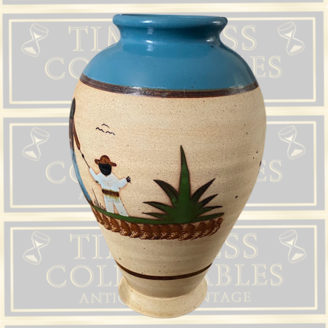 Vintage Large Mexican Pottery Vase Hand-Painted Mother & Children