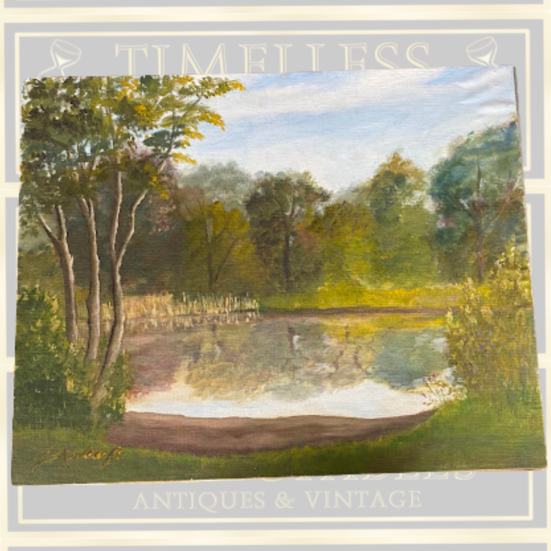 Vintage Amateur Serene Pond Oil Painting