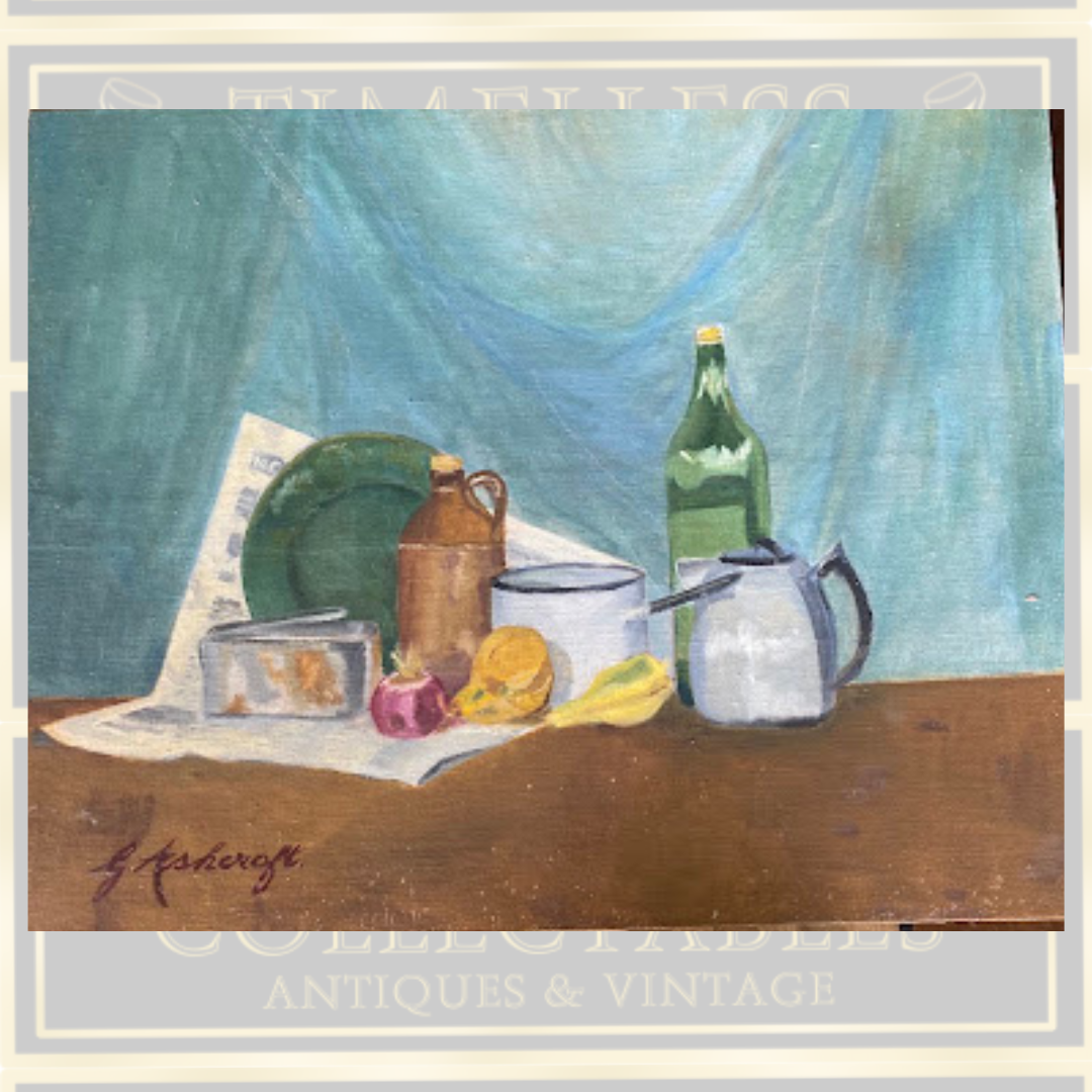 Vintage Still-Life Oil Painting On Canvas Board