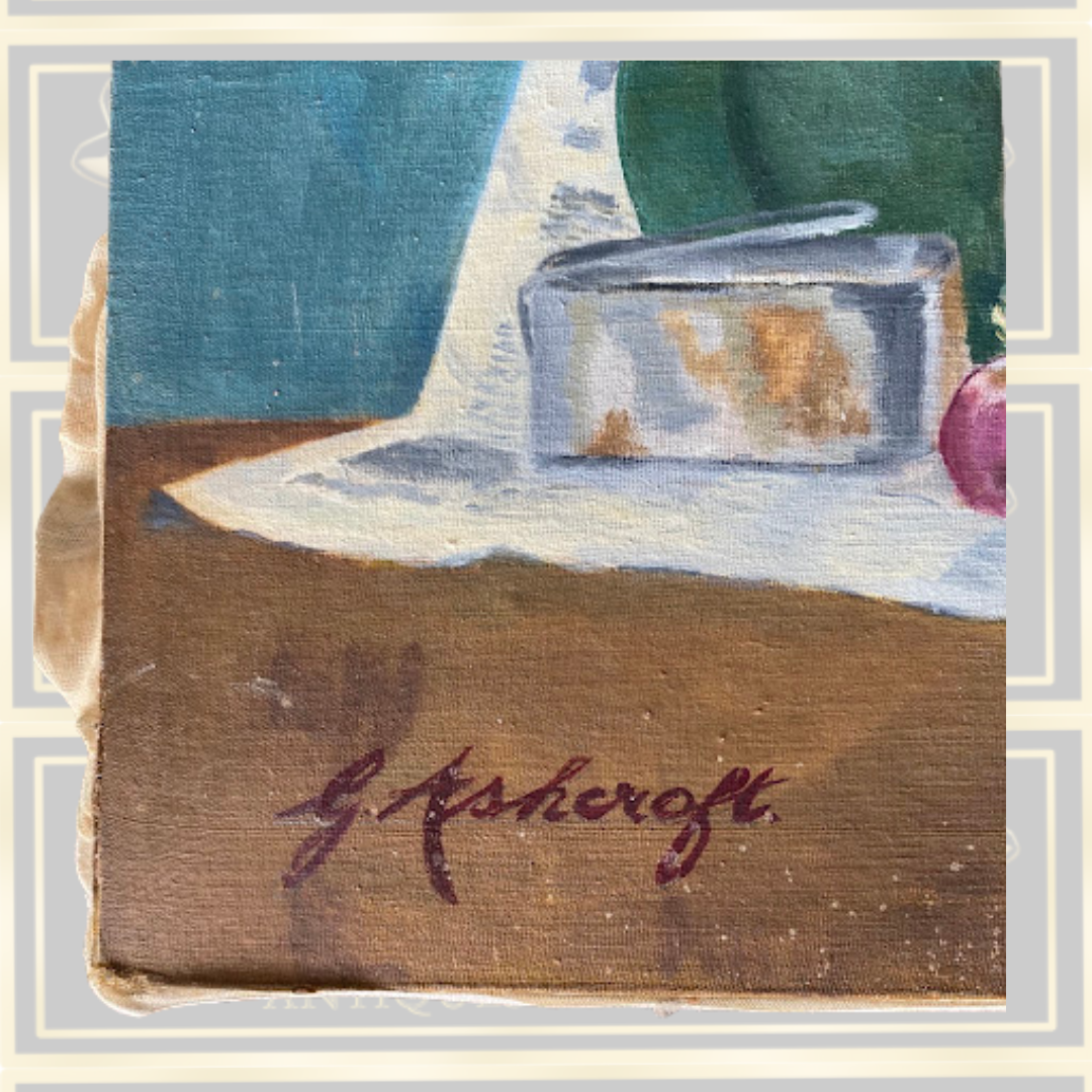 Vintage Still-Life Oil Painting On Canvas Board