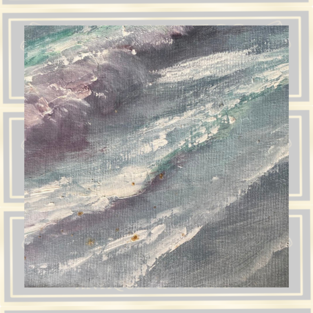 Vintage oil painting depicting Rhossili Beach