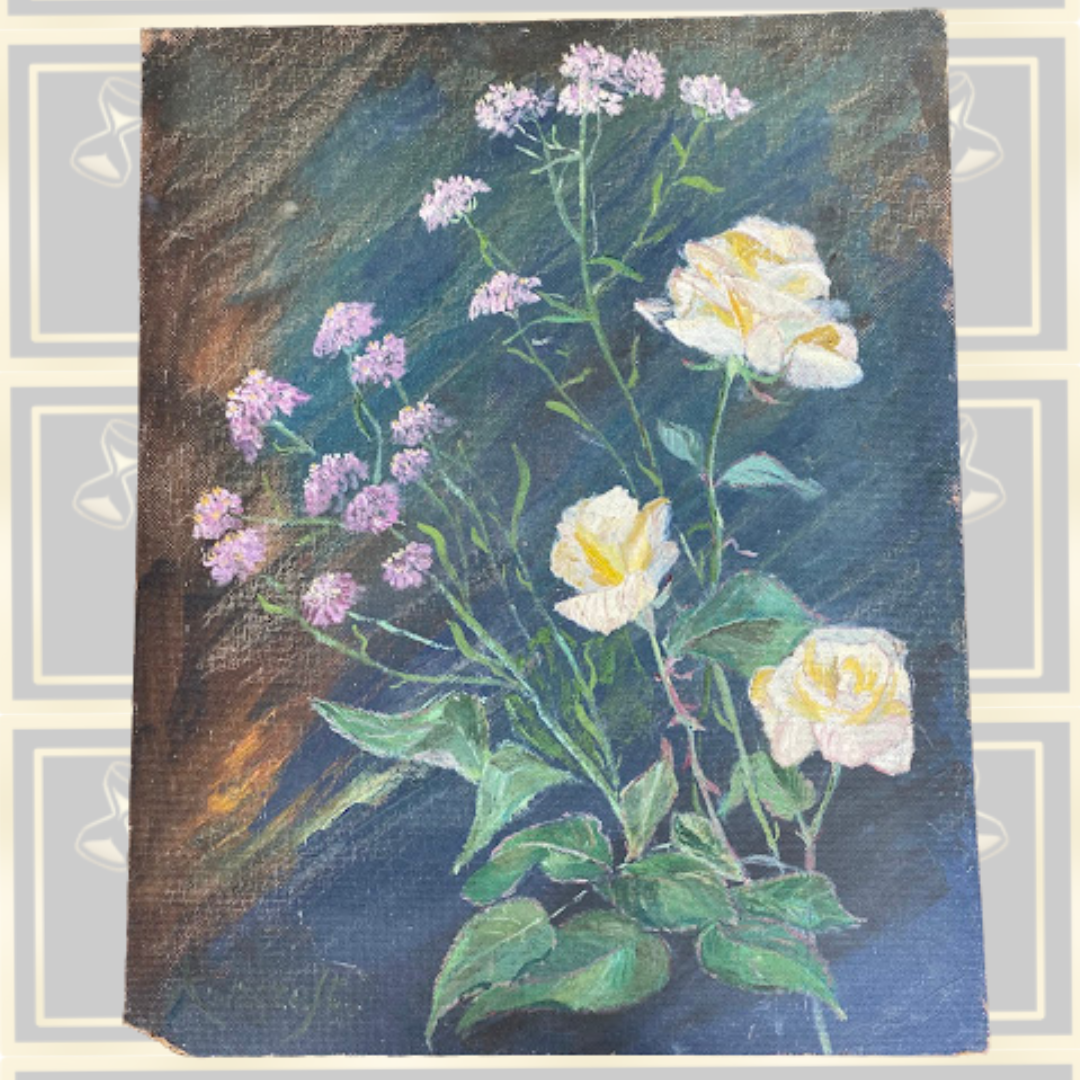 Vintage Yellow Roses Small Pink Flowers Against A Moody Background