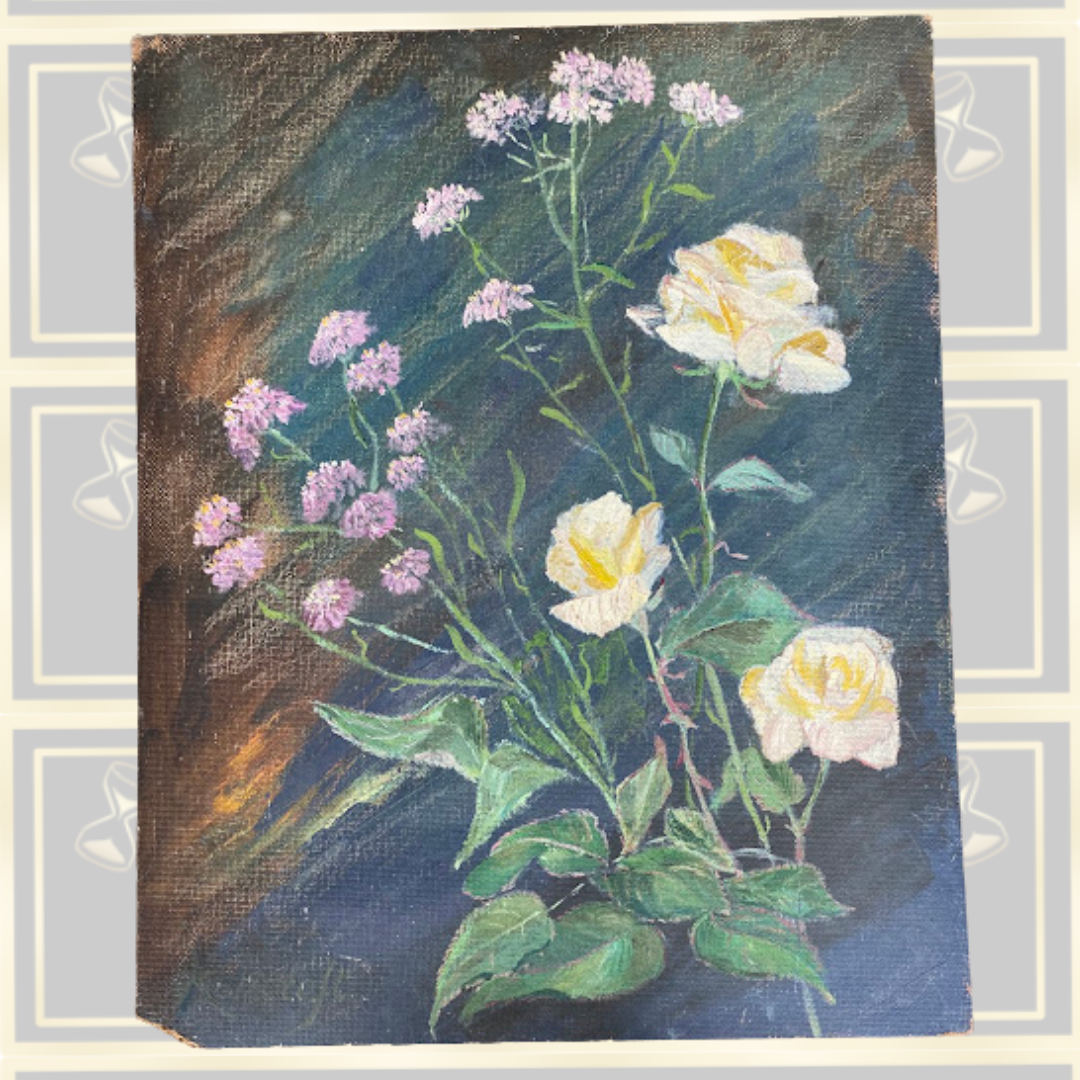 Vintage Yellow Roses Small Pink Flowers Against A Moody Background