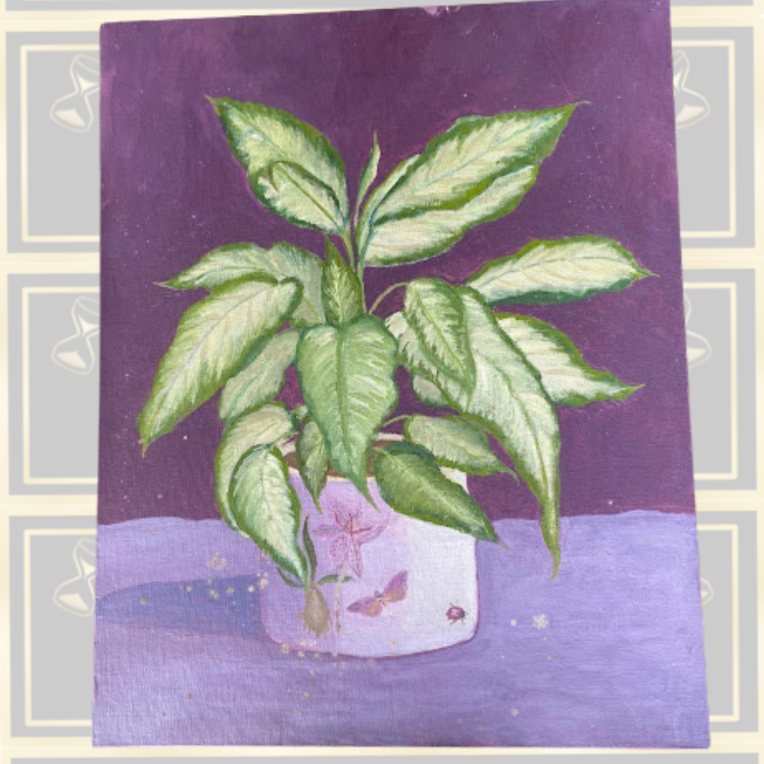Vintage Oil Painting Dieffenbachia Plant