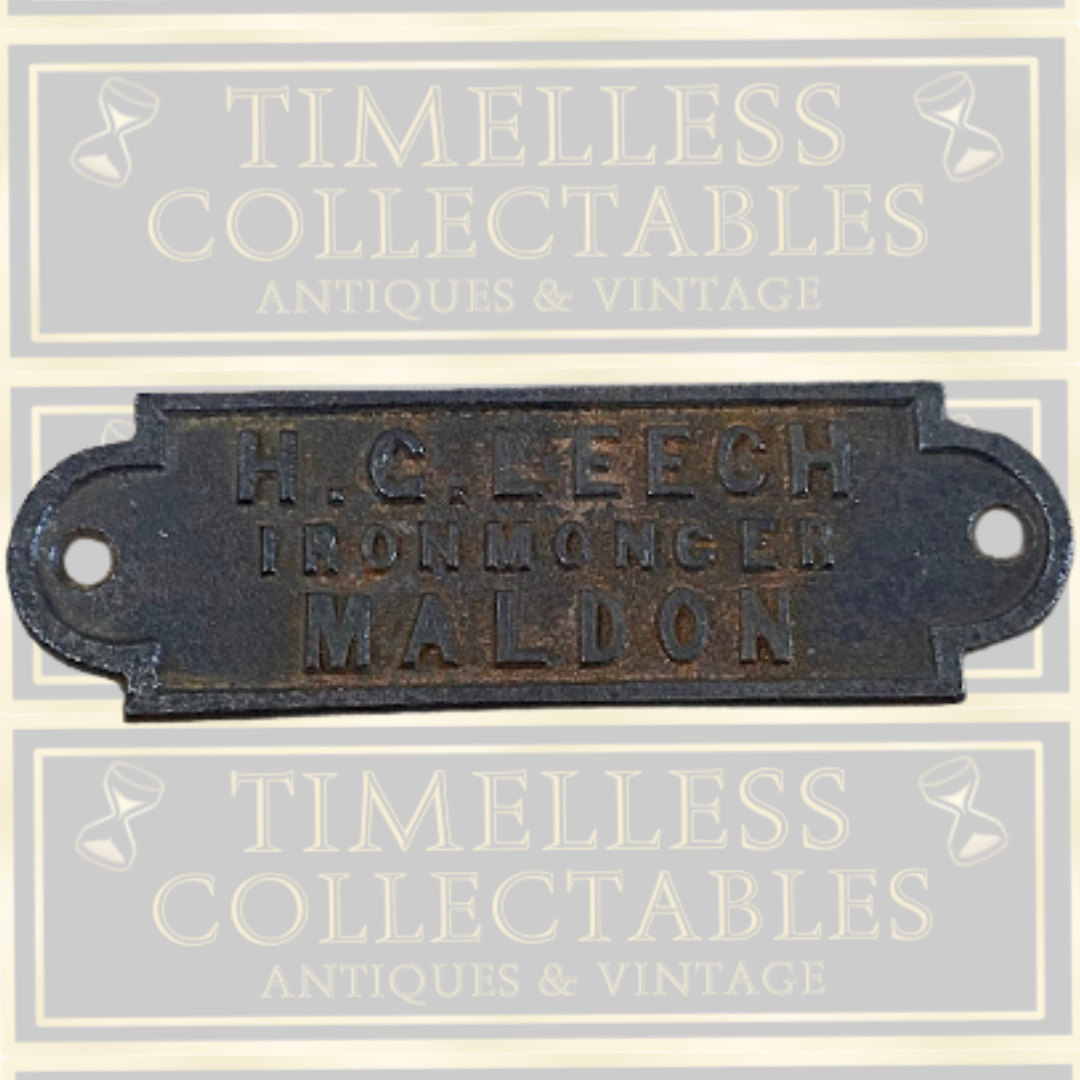 Vintage Cast Iron Nameplate H.G. Leech, Ironmonger