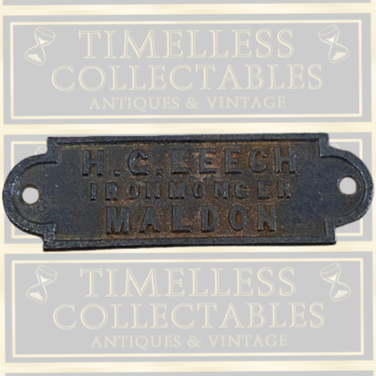 Vintage Cast Iron Nameplate H.G. Leech, Ironmonger