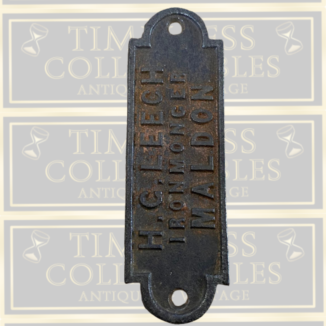 Vintage Cast Iron Nameplate H.G. Leech, Ironmonger