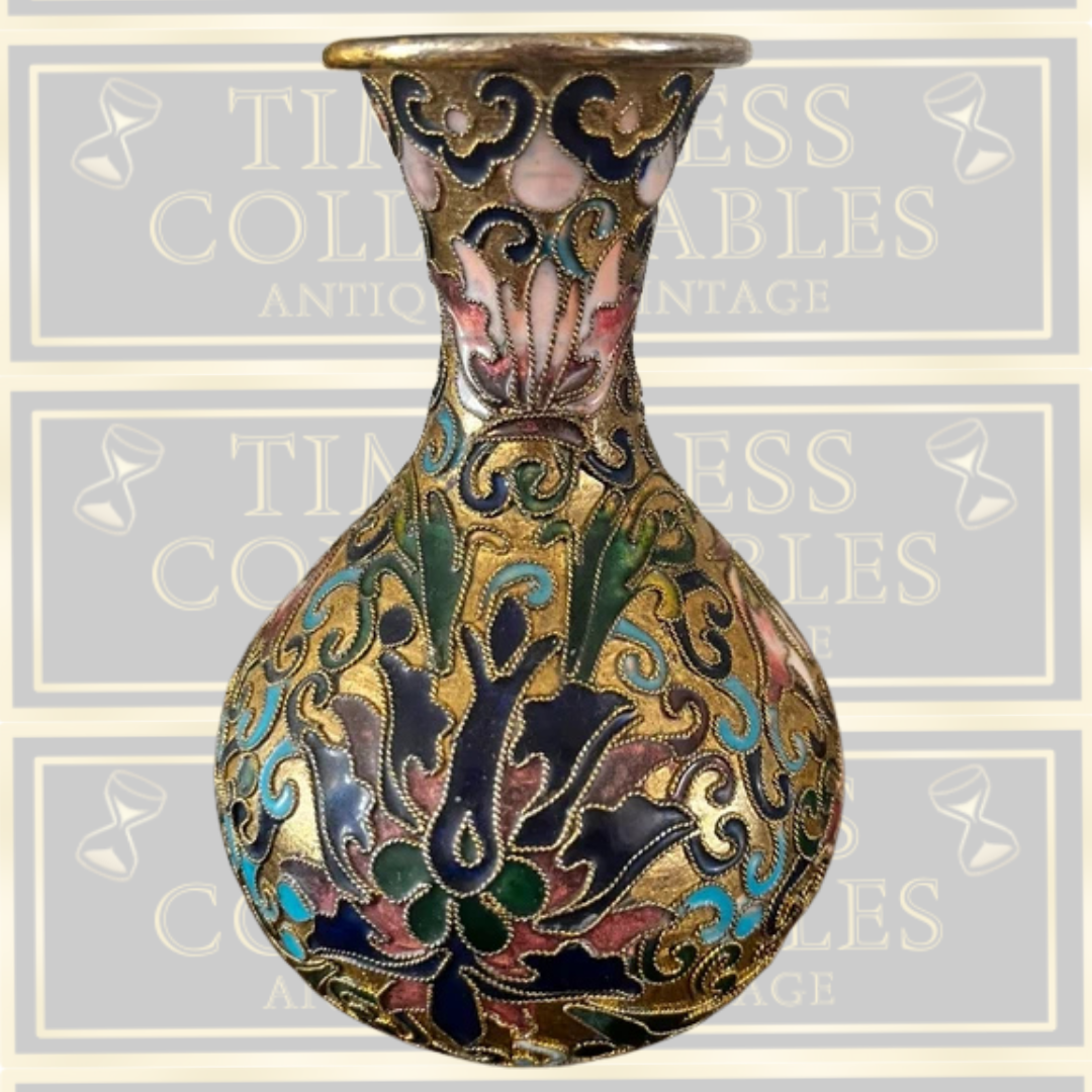 Vintage Pair Gold Chinese Cloisonné Bud Vases