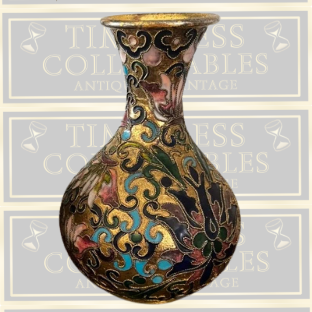 Vintage Pair Gold Chinese Cloisonné Bud Vases