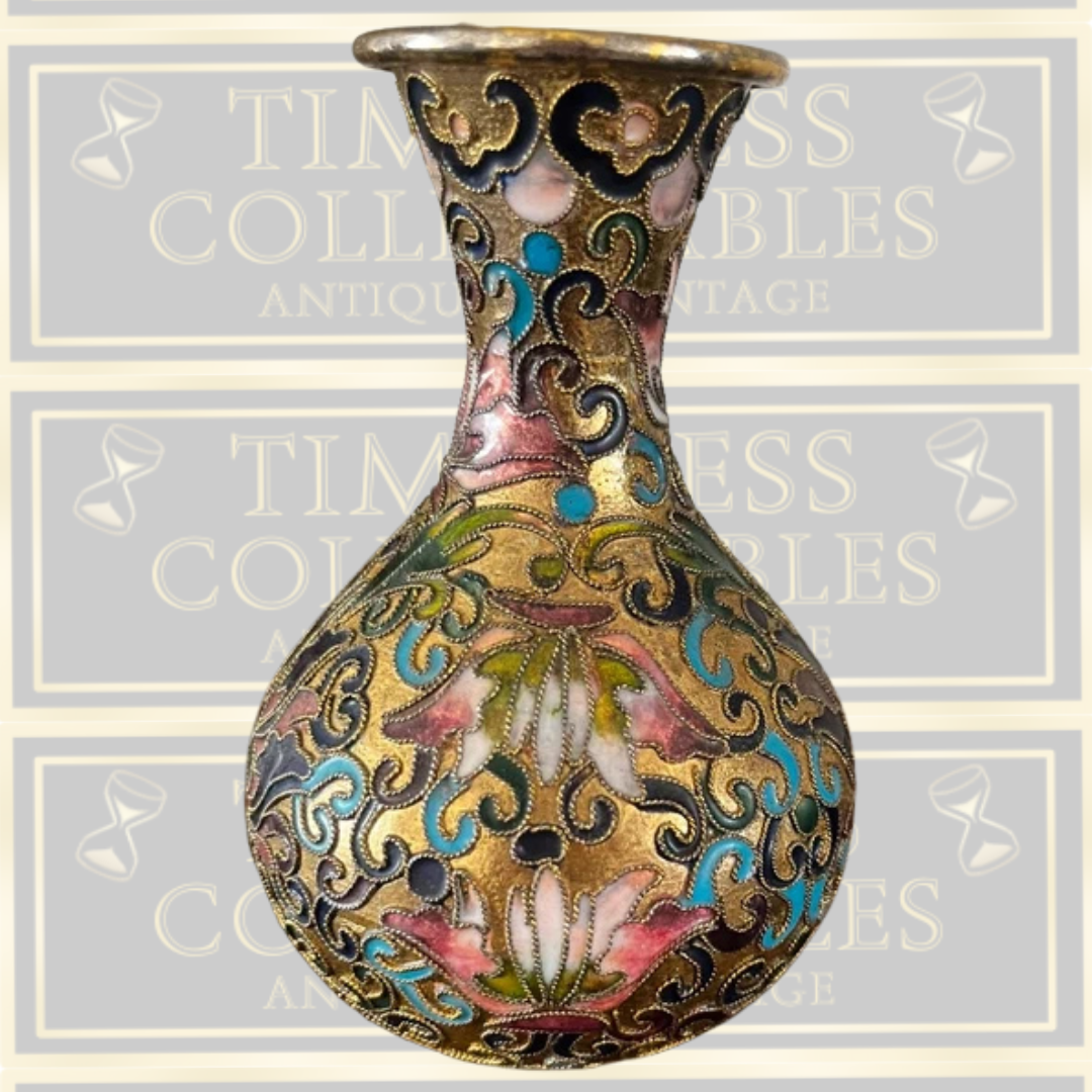 Vintage Pair Gold Chinese Cloisonné Bud Vases
