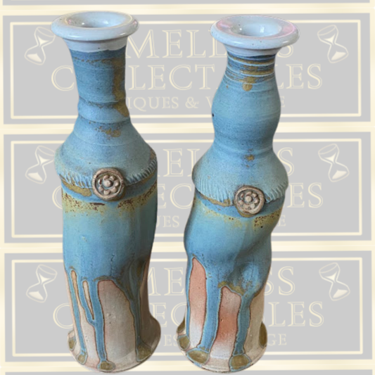 Vintage Pair David Melville Pottery Man Studio Hand-Thrown Stoneware Vases
