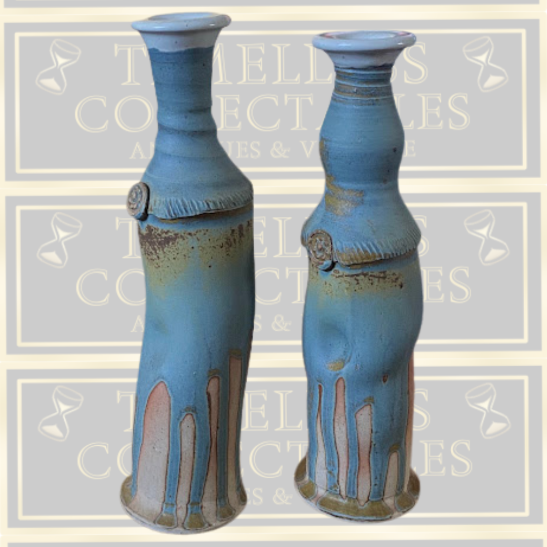 Vintage Pair David Melville Pottery Man Studio Hand-Thrown Stoneware Vases