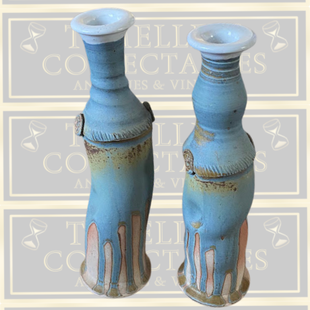 Vintage Pair David Melville Pottery Man Studio Hand-Thrown Stoneware Vases
