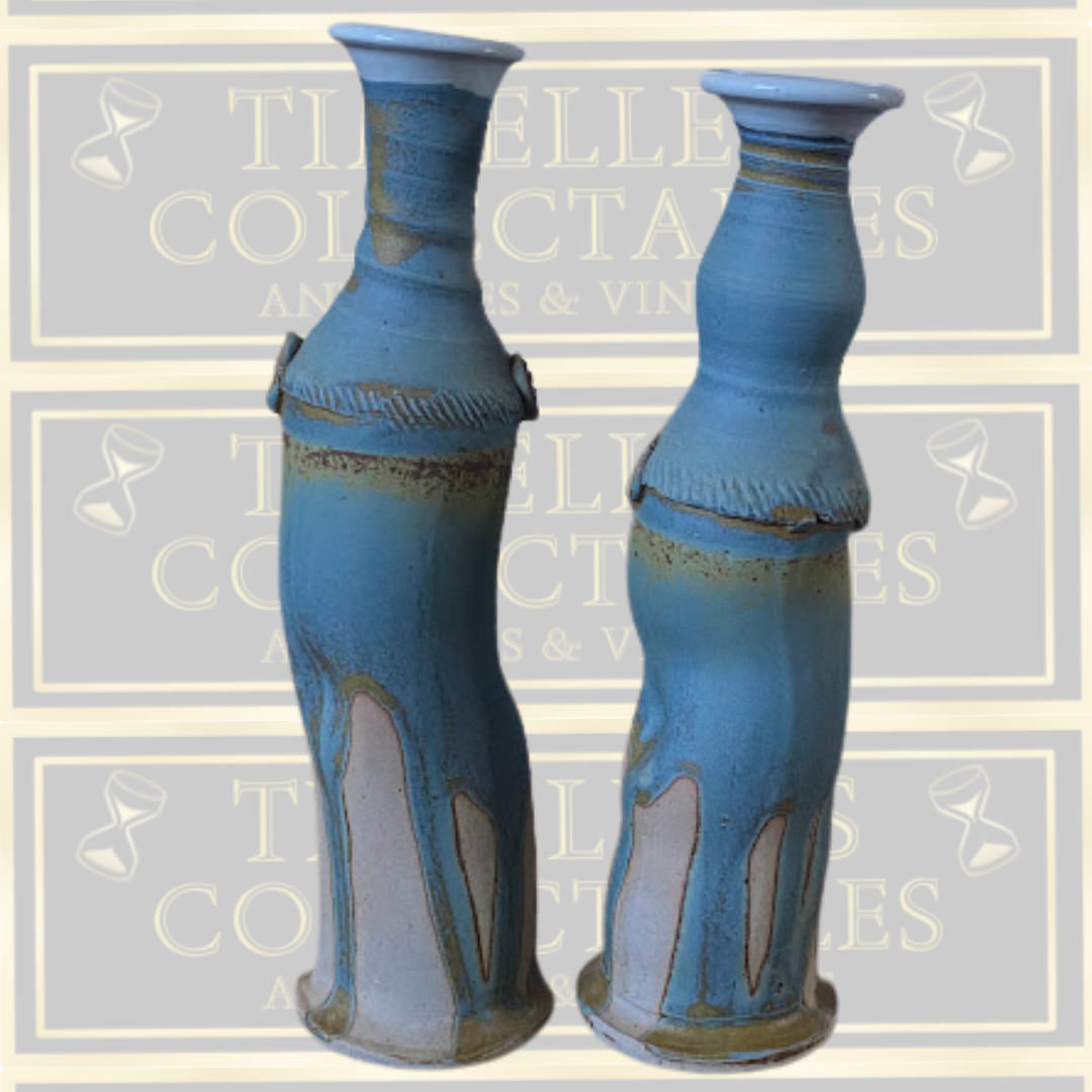 Vintage Pair David Melville Pottery Man Studio Hand-Thrown Stoneware Vases