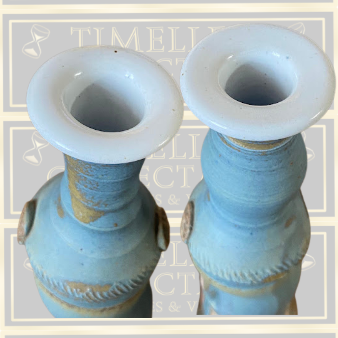 Vintage Pair David Melville Pottery Man Studio Hand-Thrown Stoneware Vases