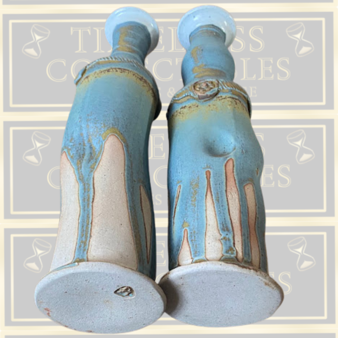 Vintage Pair David Melville Pottery Man Studio Hand-Thrown Stoneware Vases