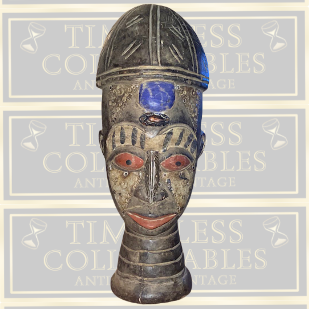 Vintage West African Carved Wooden Head Art Sculpture