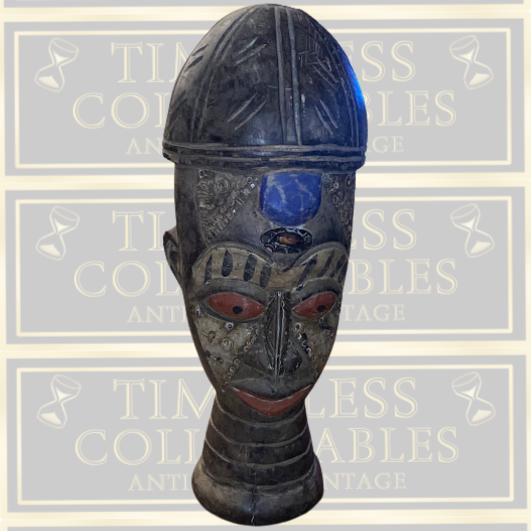 Vintage West African Carved Wooden Head Art Sculpture