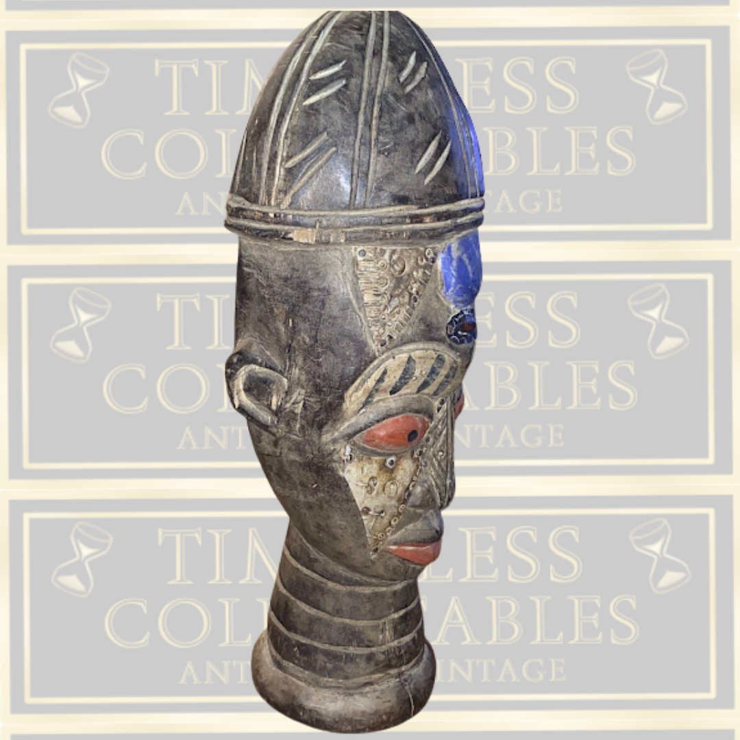 Vintage West African Carved Wooden Head Art Sculpture