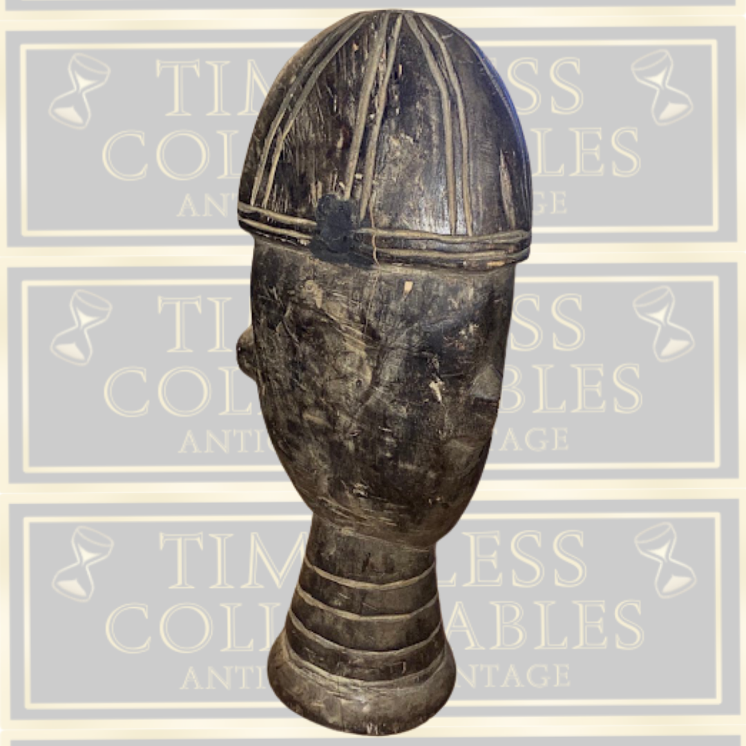 Vintage West African Carved Wooden Head Art Sculpture